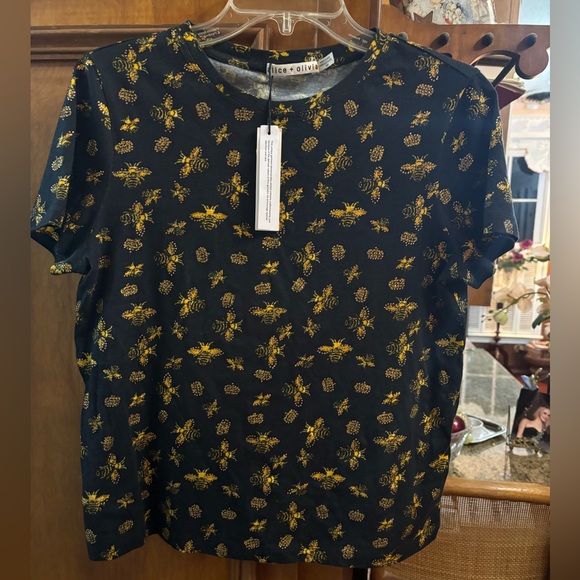 NWT Alice And Olivia Rylyn Queen Bee Print Cotton T-shirt size M - Picture 2 of 5